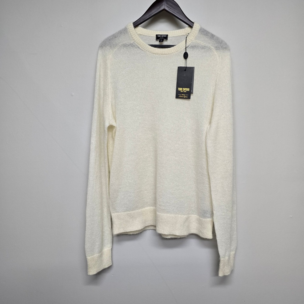 Todd Snyder Solid Crew Sweater Mens Large Ivory Mohair Merino Wool Knit Luxury